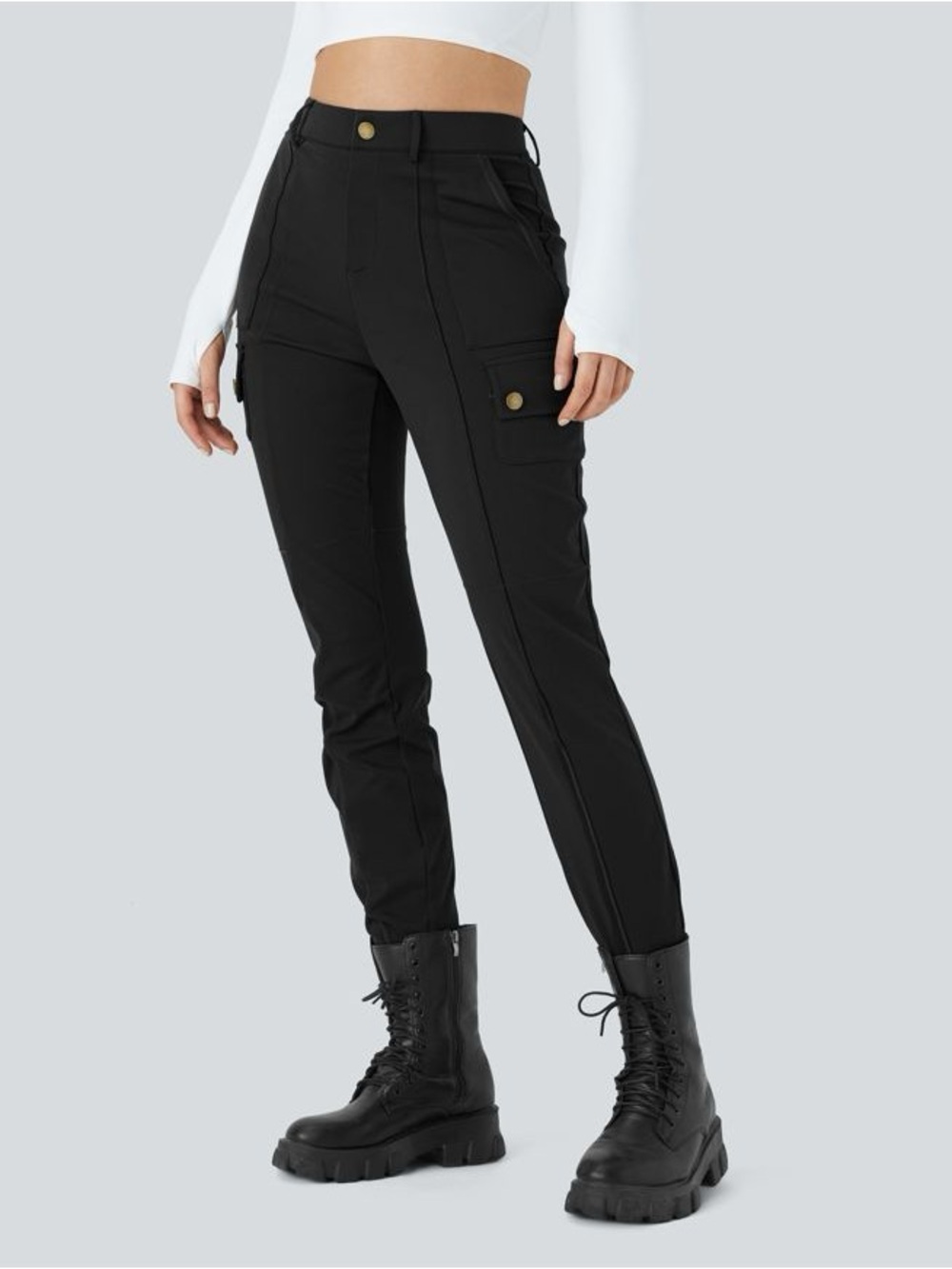 NWT HALARA Black High-Rise Cargo Skinny Pants Size Large Tall